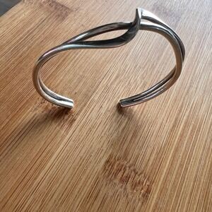 Vintage Mexico 925 Sterling Silver Modernist Wave Bypass Cuff Bracelet